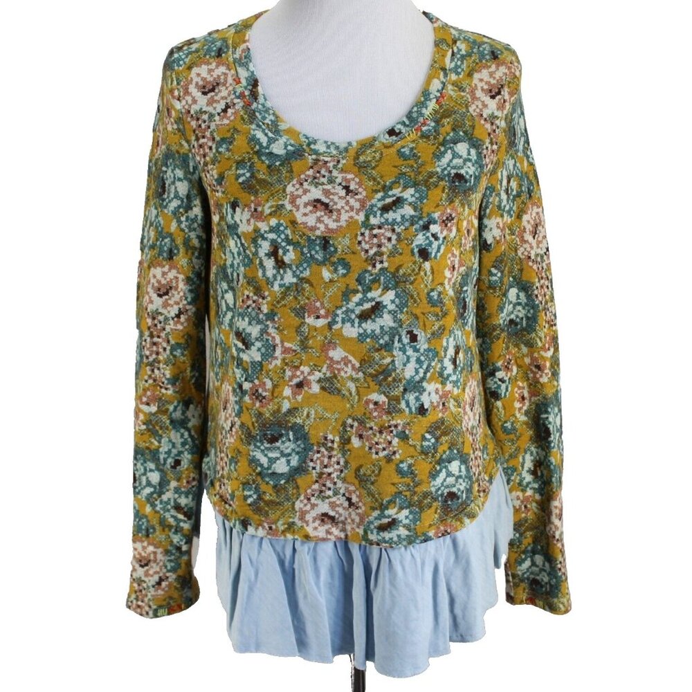 Lilka Goldenrod Ruffled Pullover Womens Size M Floral Knit Top Anthropologie